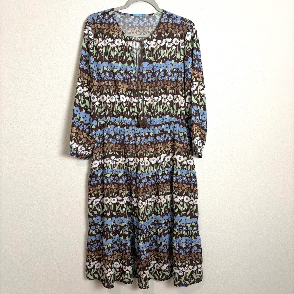 J. McLaughlin Hortense Chocolate Brown Falmouth Floral Midi Dress Women’s Large - Picture 2 of 13